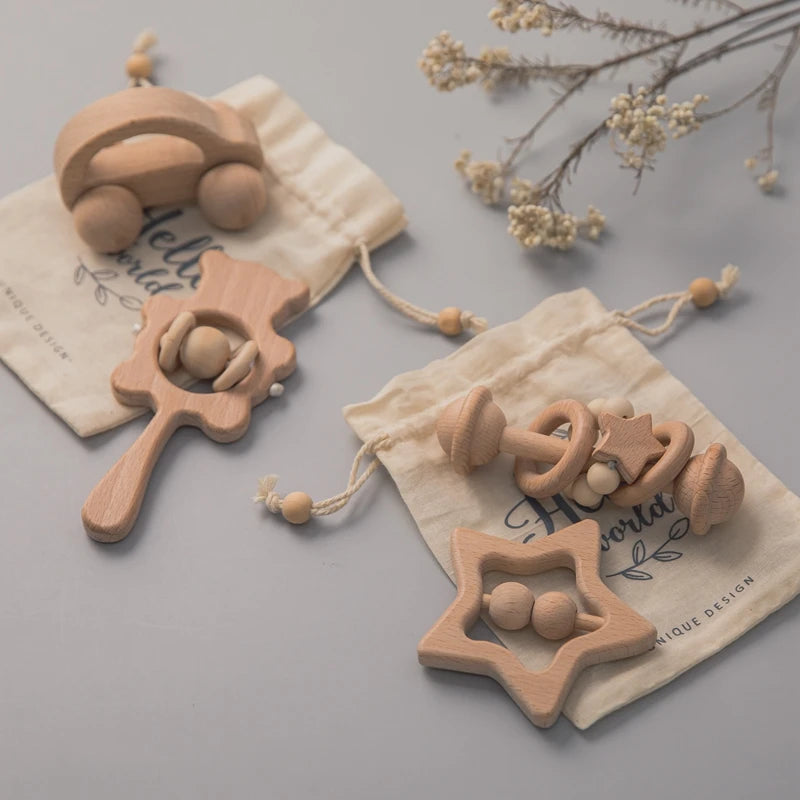 Baby Toys Wooden Rattles Sets
