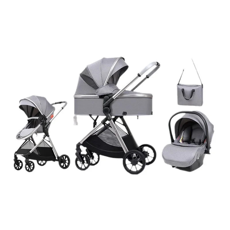 3 in 1 multifunctional baby stroller equipped with car seats for sitting and lying down