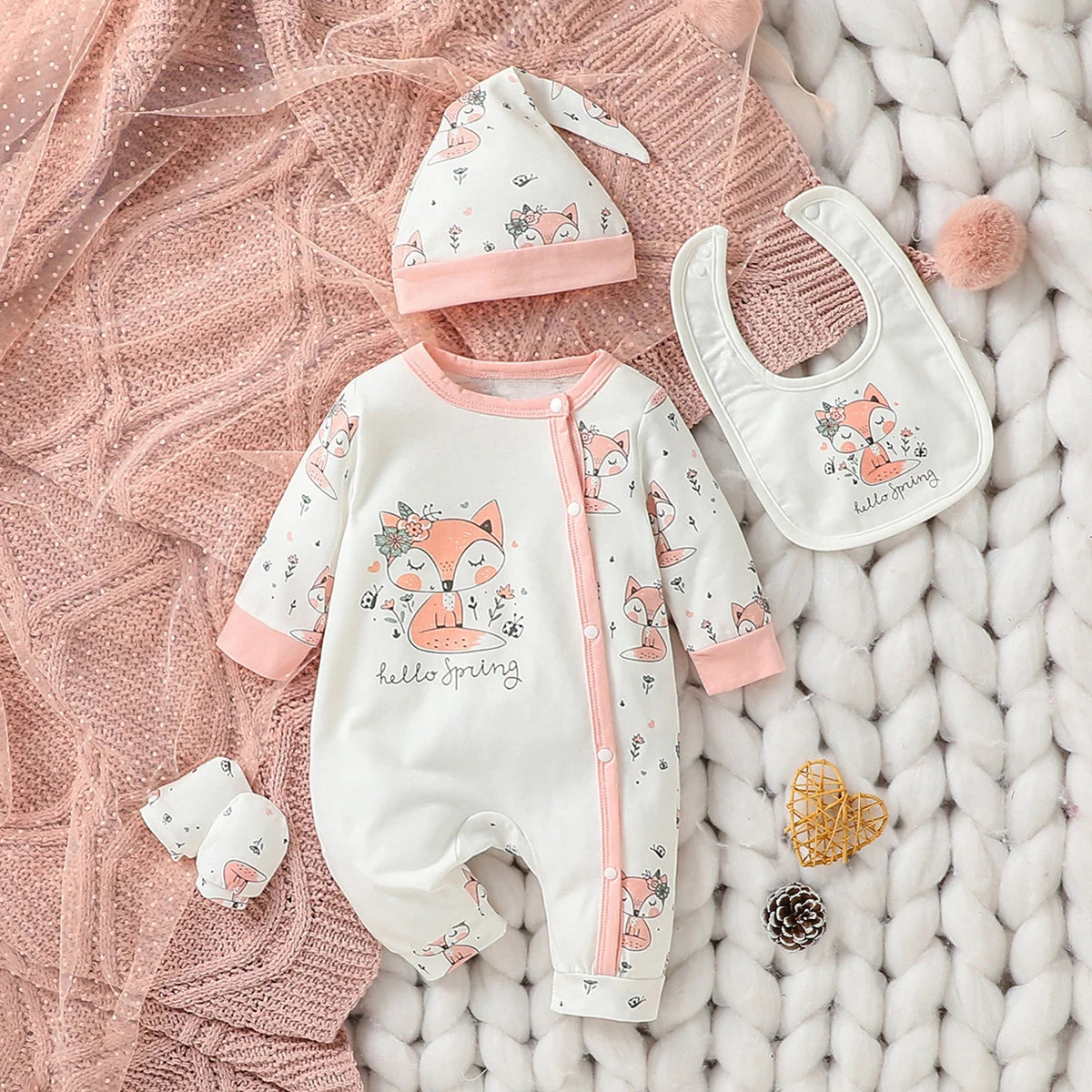 4Pcs Baby Girls Long Sleeve +Hat