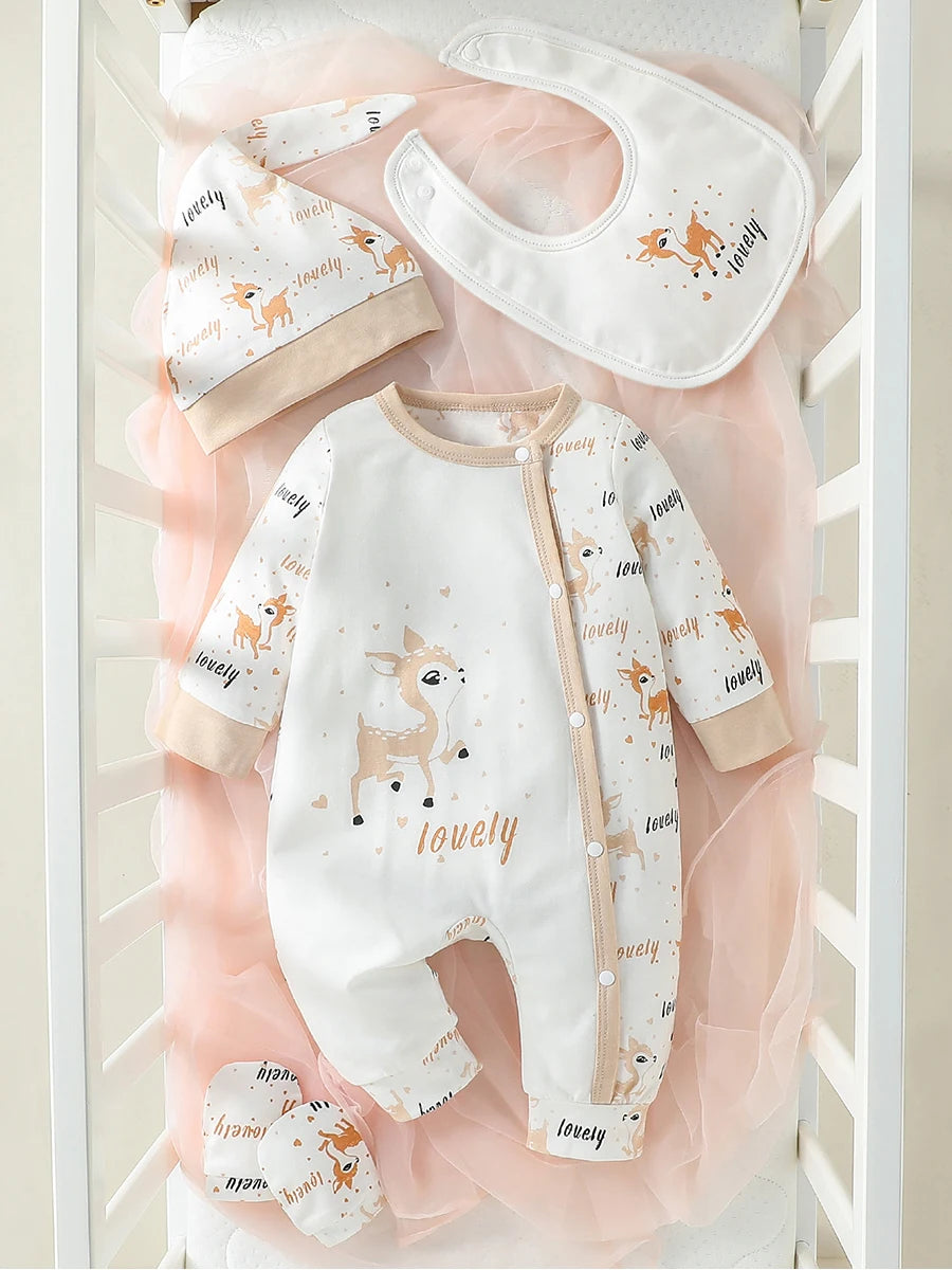4Pcs Baby Girls Long Sleeve +Hat