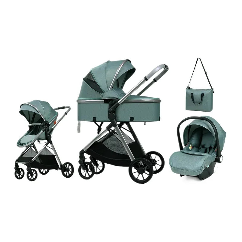 3 in 1 multifunctional baby stroller equipped with car seats for sitting and lying down