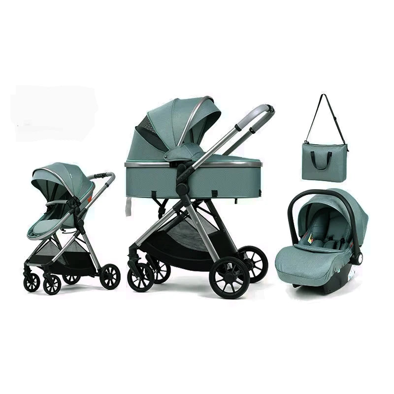 3 in 1 multifunctional baby stroller equipped with car seats for sitting and lying down