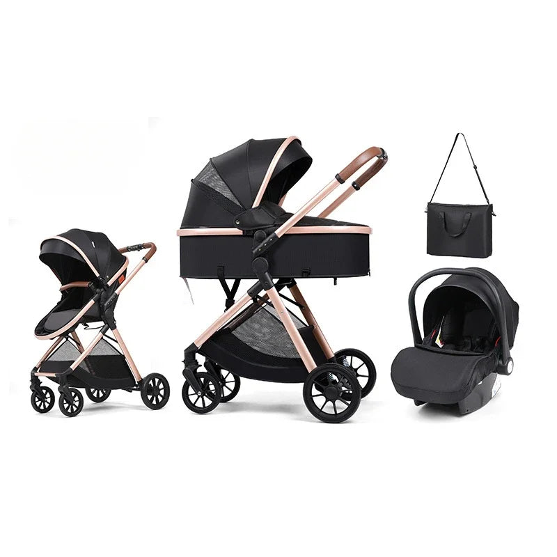 3 in 1 multifunctional baby stroller equipped with car seats for sitting and lying down