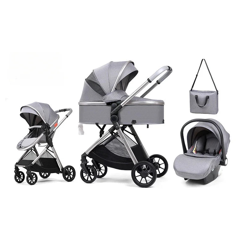 3 in 1 multifunctional baby stroller equipped with car seats for sitting and lying down